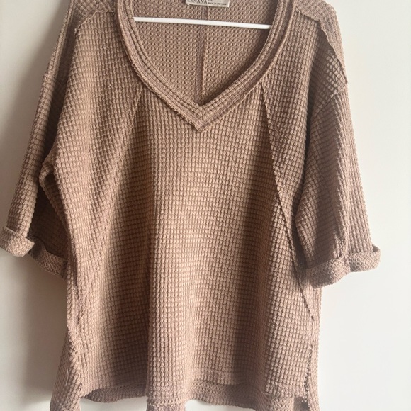 Zenana Outfitters Beige Waffle Knit Top - Picture 1 of 3